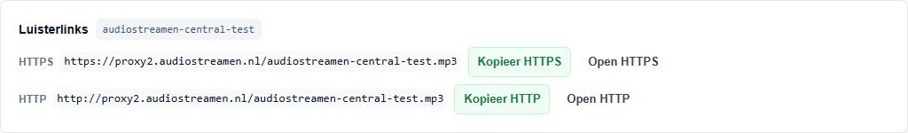 Luisterlinks met HTTPS, HTTP en de bijbehorende kopieer- en openknoppen