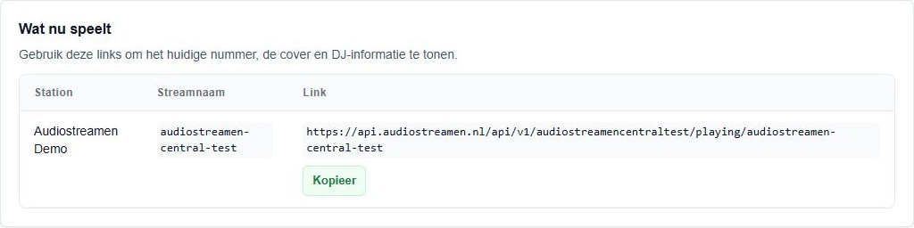 Wat nu speelt met de kolommen Station, Streamnaam en Link