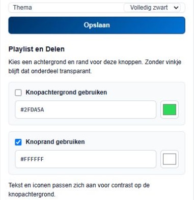 Thema, Opslaan en de achtergrond- en randinstellingen voor Playlist en Delen