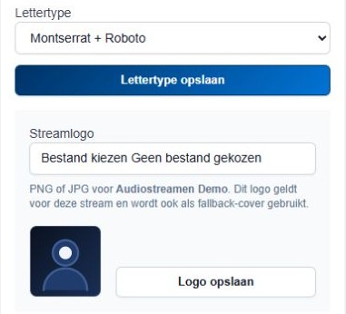 Lettertype voor alle players en Streamlogo met afzonderlijke opslagknoppen