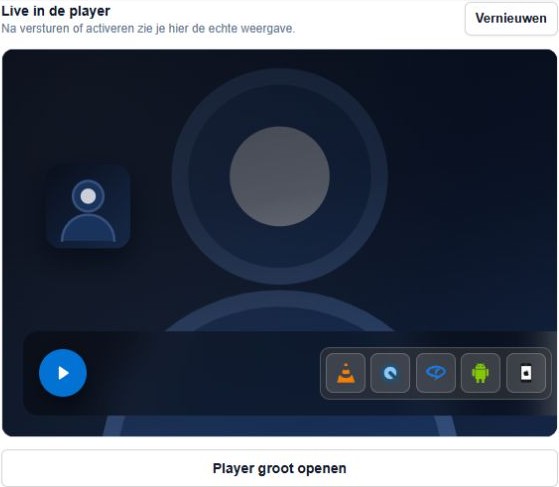 Live in de player met Vernieuwen, de Hero-player en Player groot openen