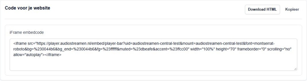 Code voor je website met Download HTML, Kopieer en iFrame embedcode