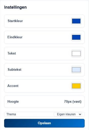 Bottom player-instellingen met kleuren, vaste hoogte, thema en Opslaan