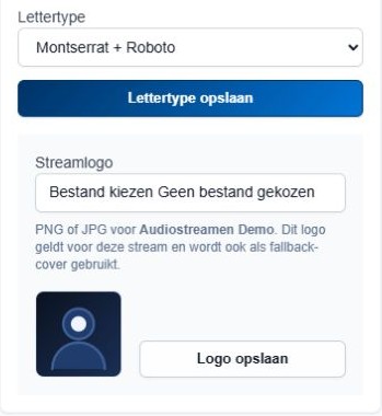 Lettertype voor alle players en het uploadveld voor het streamlogo