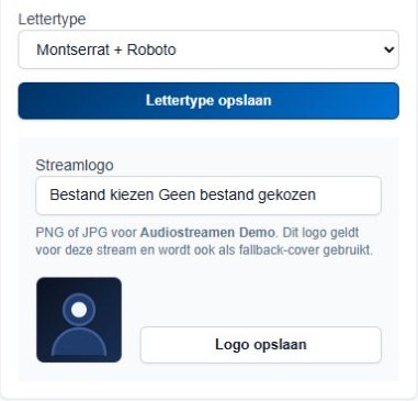 Lettertype voor alle players en streamlogo met eigen opslagknoppen
